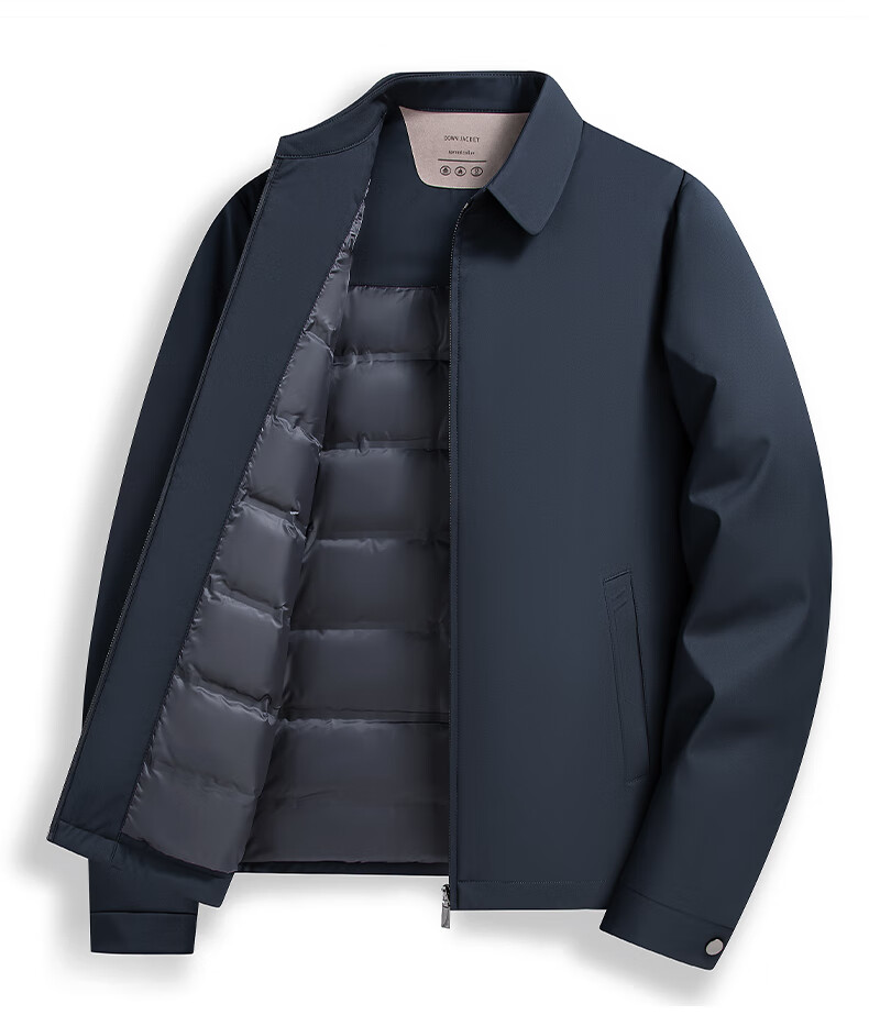 ROMON Lightweight Down Jacket Men Dad Warm Autumn Winter Business Casual Lapel Executive Coat 25030Y Dark Blue XL 22
