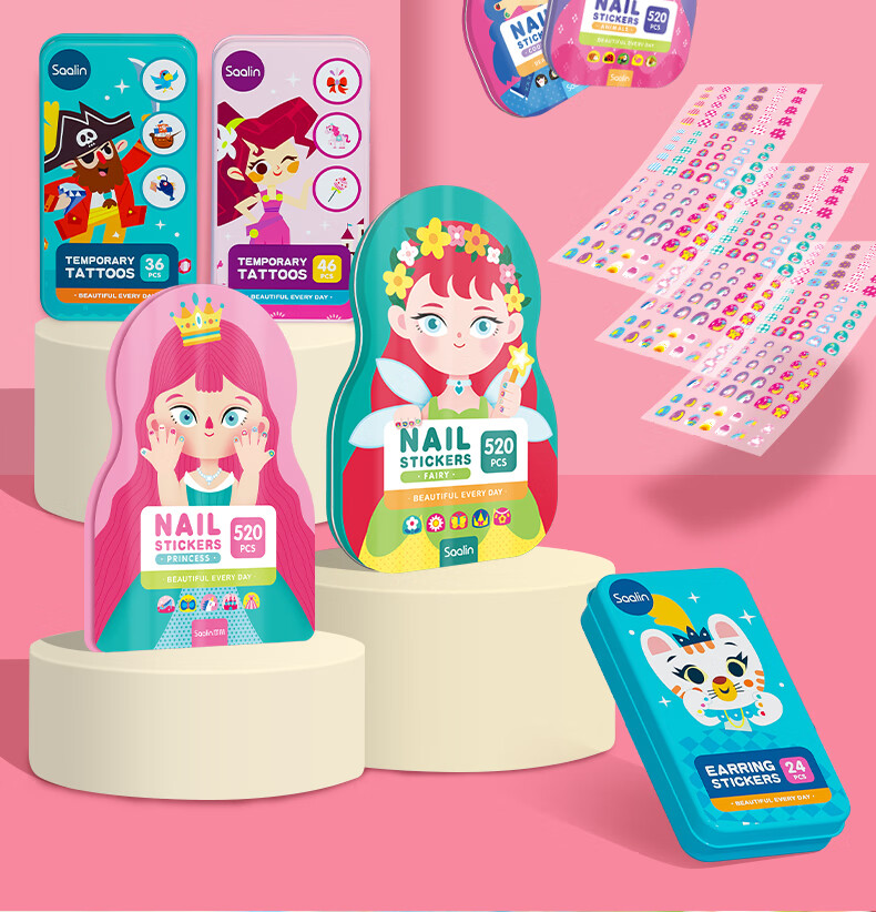 SAALIN Children's Cartoon Nail Stickers Nail Polish Set Waterproof Safe Peelable Princess Girl Toy Gift 3