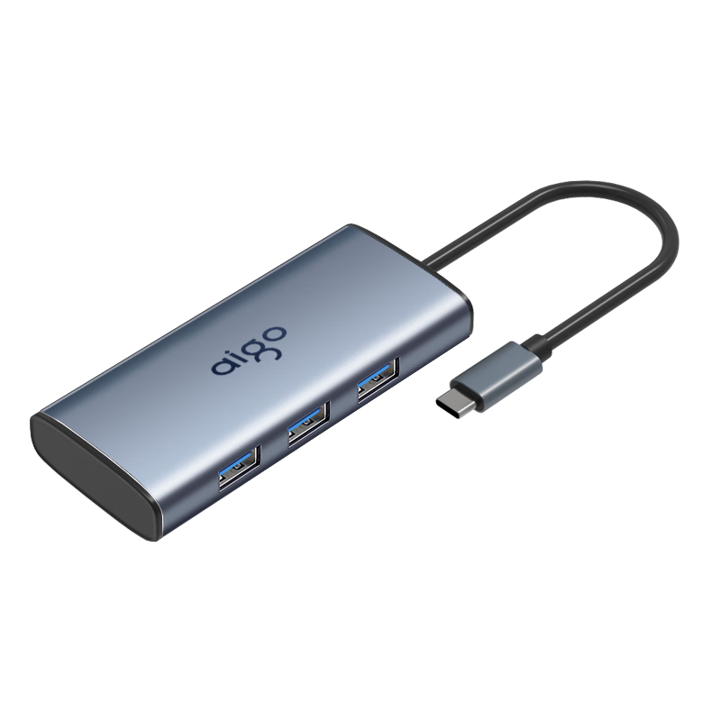 Aigo Type-C Expansion Dock, USB3.0 Hub, RJ45 Gigabit Ethernet Port Adapter, HDMI Converter, USB Expansion Dock, Hub, PD100W Fast Charging, T06-R (Metal)