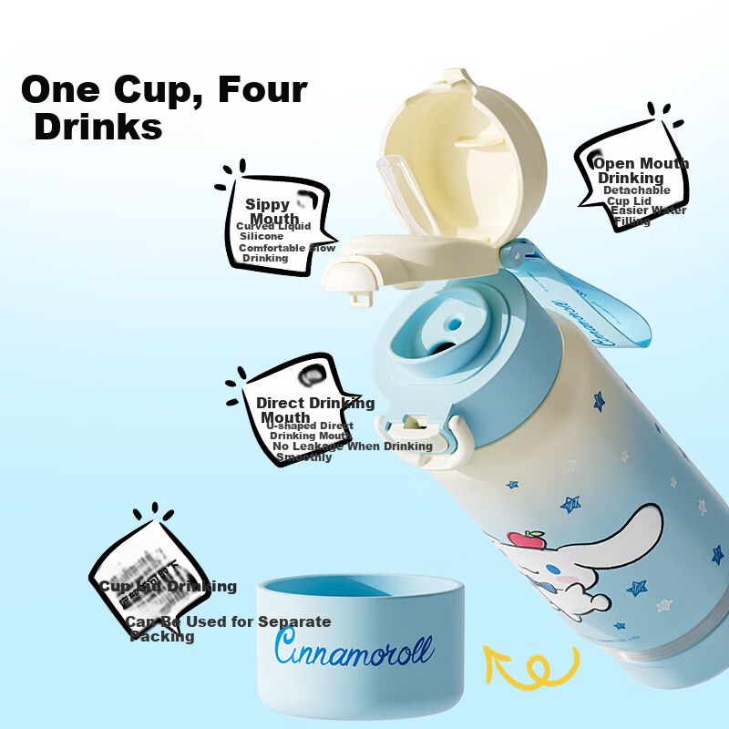 Термокружка SANRIO из нержавеющей стали, 580 мл, с дизайном Cinnamoroll, подходит для детей и студентов