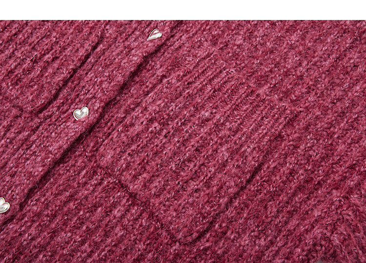 Dme Chunky Knit Cardigan Winter Warm Thick Round Neck Sweater Heart Metal Button Loose Knit Top 3