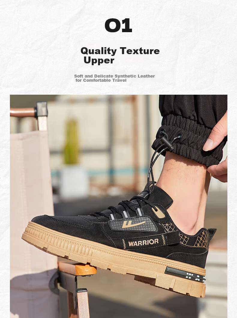 Warrior Men's Shoes, Autumn And Winter Outdoor Work Protection Shoes, Sports Work Casual Shoes for Men, 1563 Black Khaki, Size 39 6