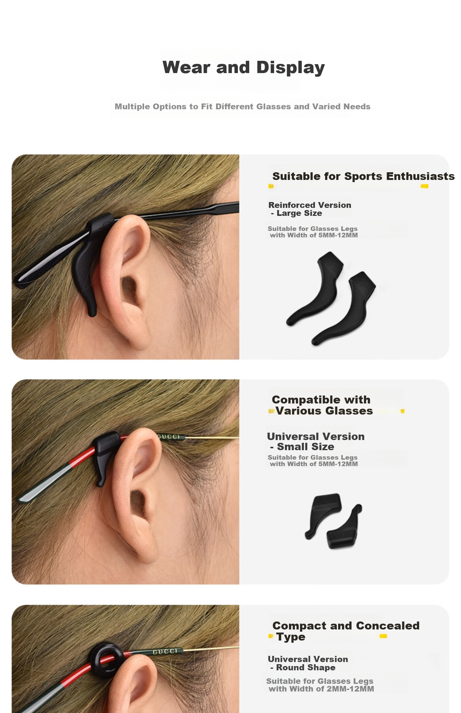 Ouna Glasses Anti-Slip Ear Hooks, Eyeglass Temple Fixers, Adjustable Retainer Straps for Sports, Preventing Glasses from Falling Off, Eyewear Accessories 2