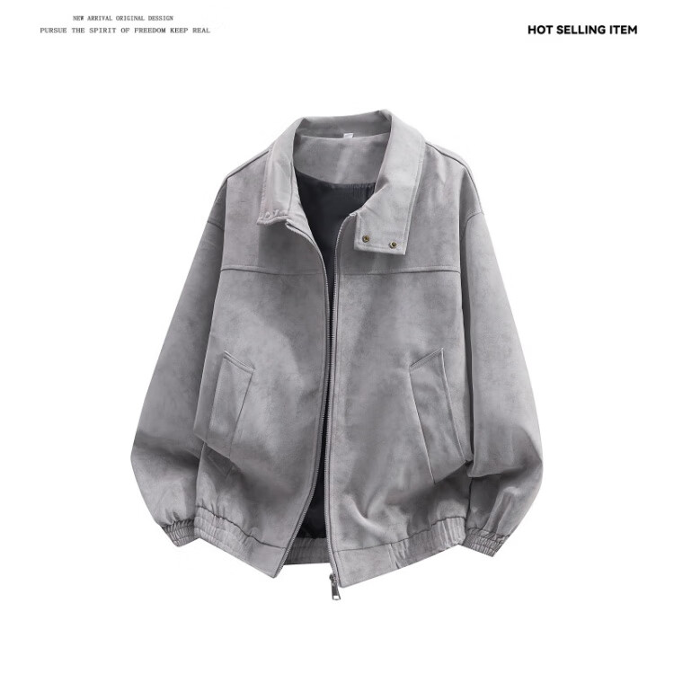Dingfengbaoluo Men's American Style Suede-Like Jacket Autumn Suede High-End Casual Loose Vintage Coat DX06 Black 3XL 4