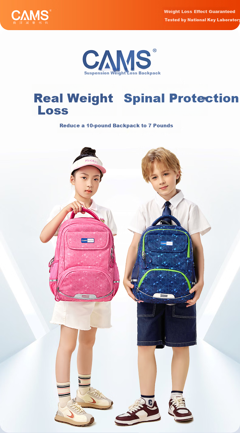 CAMS Suspended Weight Reduction Backpack for Grades 1-3 Large Capacity Lightweight Spine-Protecting Schoolbag for Boys And Girls S08201S 1