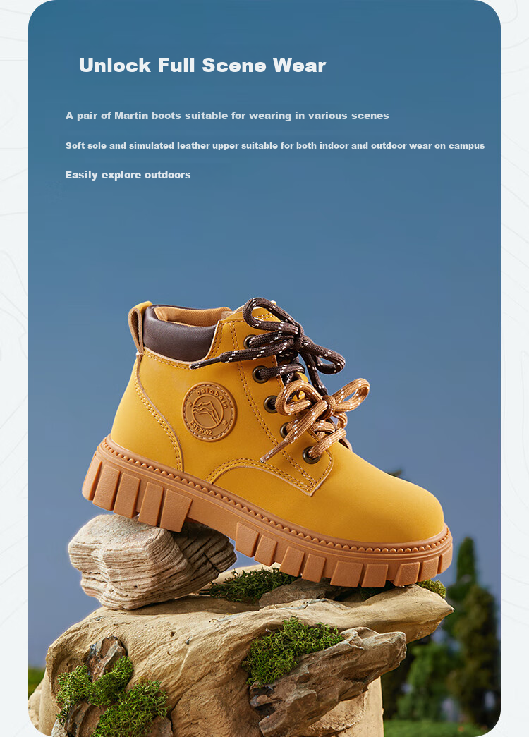 BALABALA Children's Shoes, Kids' Boots for Boys And Girls, Big Yellow Boots, Spring And Autumn New Style Martin Boots, Non-Slip Short Boots, Versatile And Comfortable 3