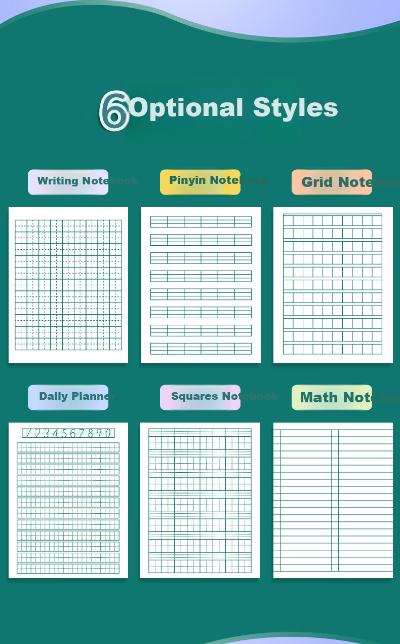 DiLe Elementary School Student's Grid Paper Pinyin Workbook for First And Second Grade, Chinese Language Practice, Handwriting Class, Math Notebook, 14 Pages Per Book (20 Books + 5 Pencils), 7050 Mathematics 4