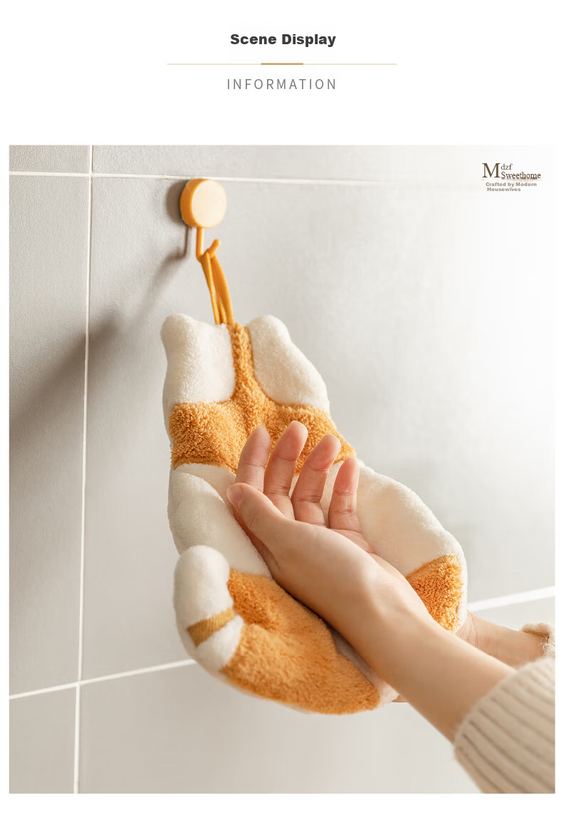 Fanyejia Cat Hand Towel, Hanging Absorbent Cartoon Cute Kitchen Bathroom Home Multi-Purpose Handkerchief Small Towel Quick-Drying 8