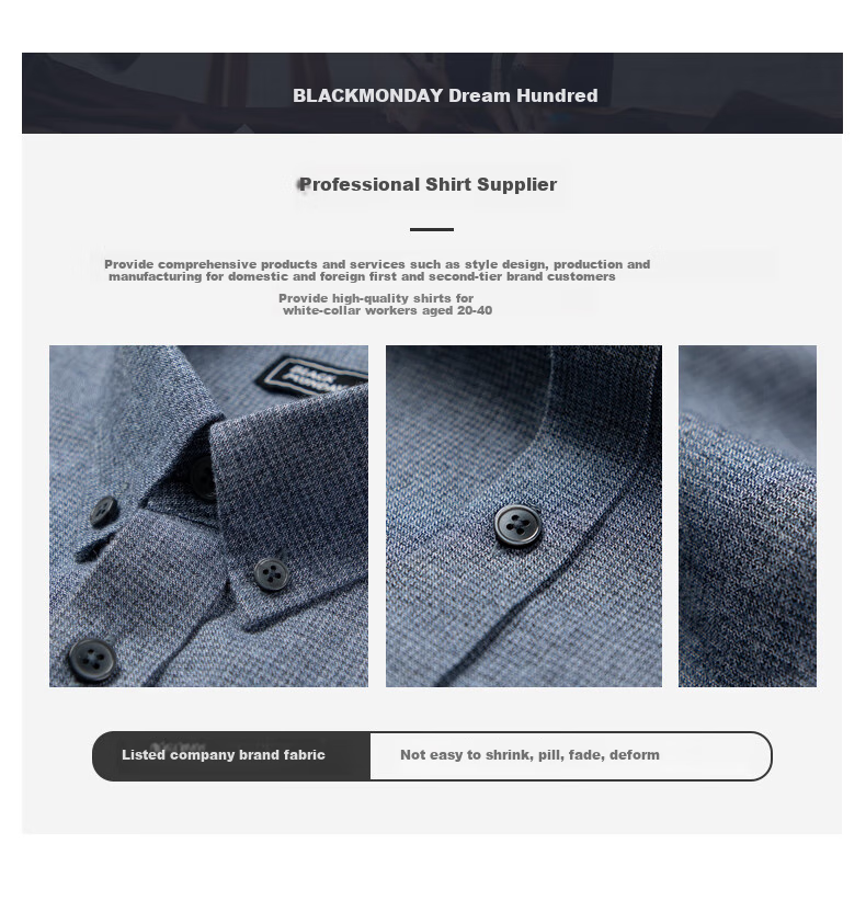 BLACKMONDAY [80-Count Long-Staple Cotton] Pure Cotton Long-Sleeve Shirt for Men, Spring And Autumn Season, All-Cotton Wrinkle-Free Casual Business Shirt for Me 4