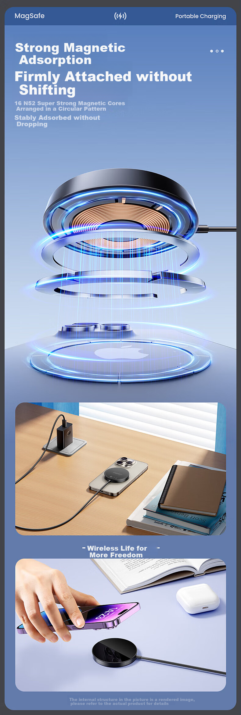 Pisen Apple Wireless Charger Magsafe Magnetic Fast Charging for IPhone 17 Air Charging Pad Compatible with Apple 17 Pro/16/15, Huawei, Xiaomi, Samsung Phones Charging Dock 2