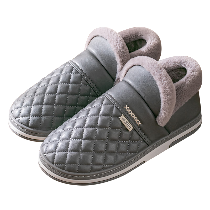Grace Waterproof Cotton Slippers Women 2025 New Autumn Winter Indoor Home Warm Non-Slip Fully Covered Heel Cotton Shoes Men Winter