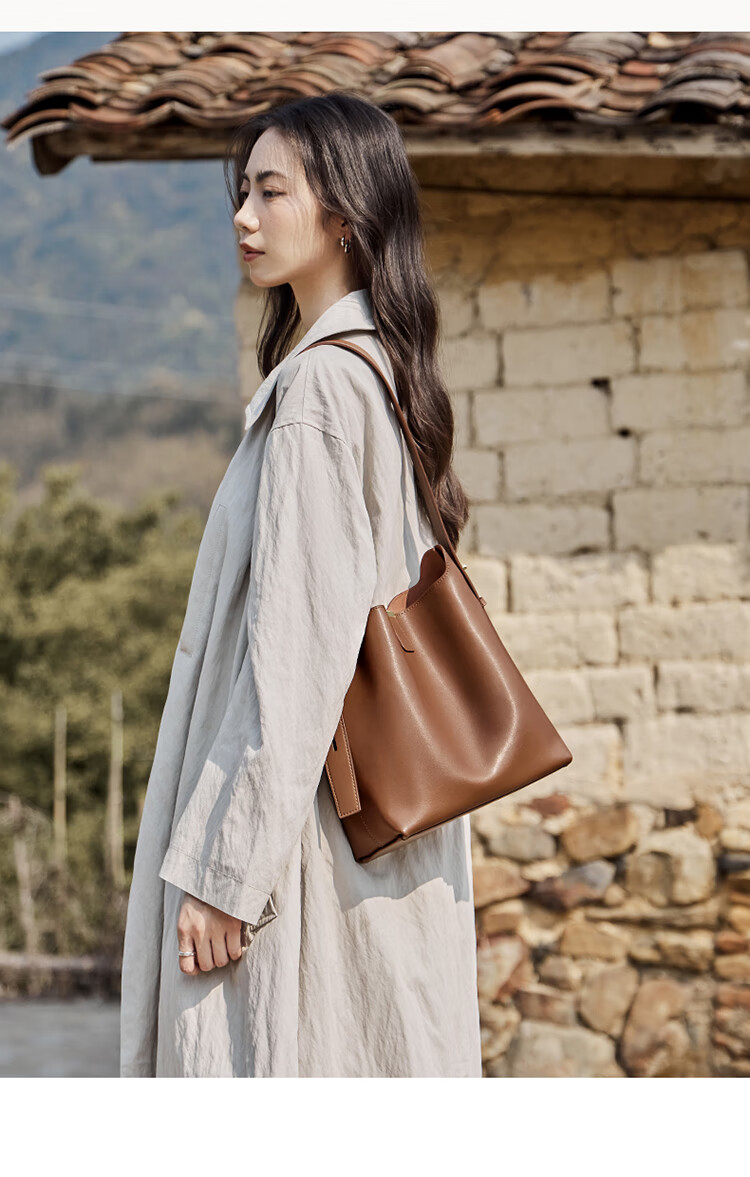 Nalandu New Women's Cowhide Leather Bucket Bag Shoulder Crossbody Commuter Bag Gift for Girlfriend 3