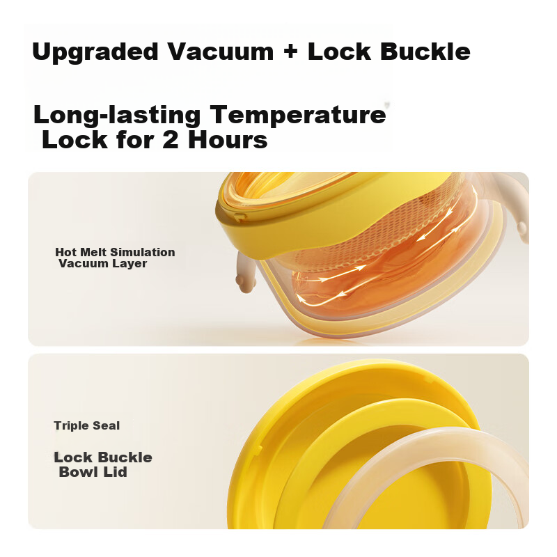 Huangchong Cute Baby Food Bowl, Children's Water-Filled Insulated Bowl with Suction Cup, Stainless Steel Tableware Lise Orange