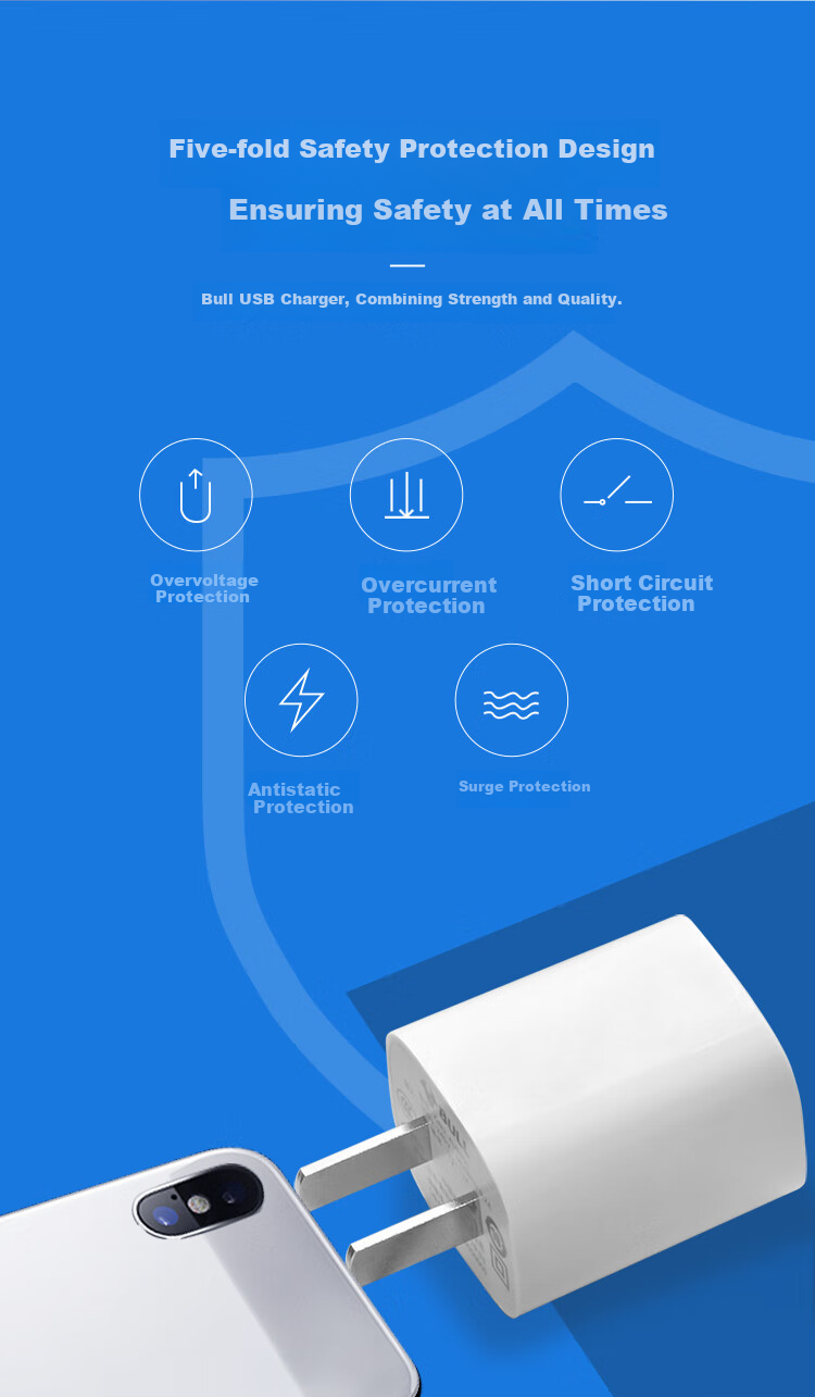 BULL 5V-1A USB Charger, Charging Head Socket for Apple And Android Phones, Compatible with IPhone 17/16e/15/14, Huawei, Xiaomi, OPPO Phones And Smartwatches 2