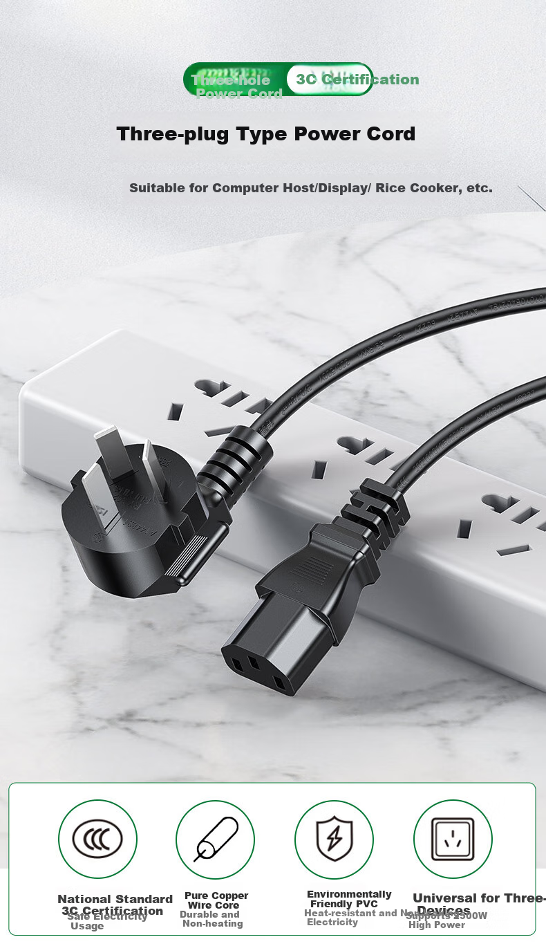 Jinghua Computer Power Cord, National Standard Three-Pin Universal Plug, Suitable for Desktops, Monitors, Projectors, Printers, Power Adapter Connection Cable, Black, 0.5 Meters, C510B 1