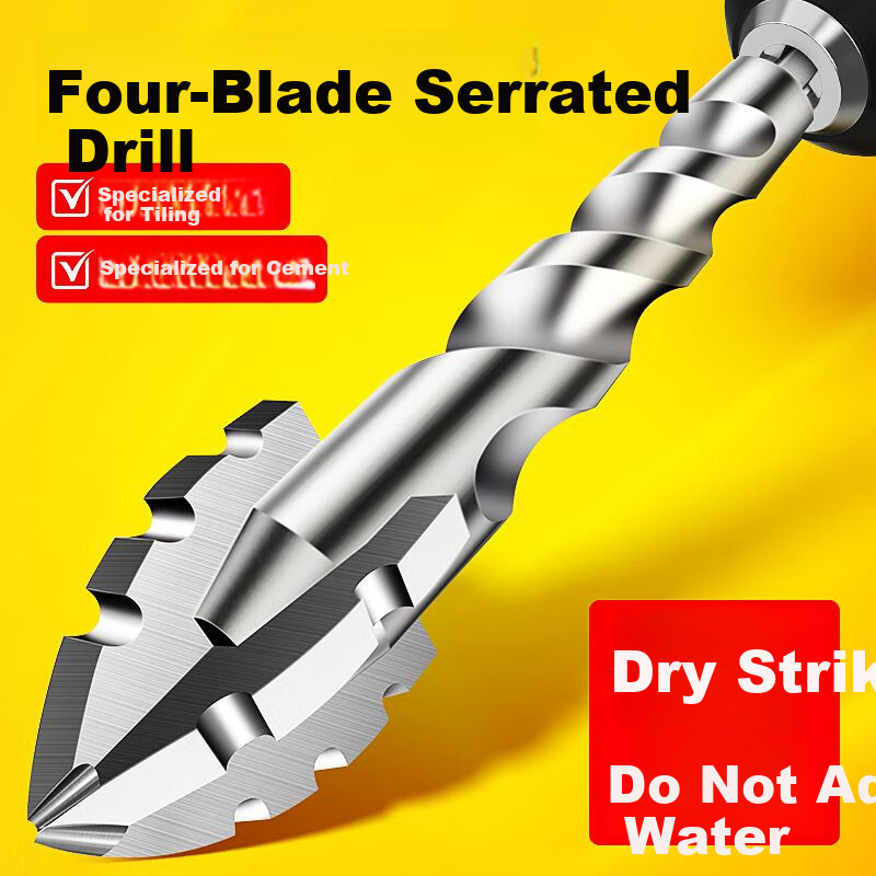 LiDiao Four-Blade Serrated Eccentric Drill Bit, Dry Glass Marble Porcelain Tile Drilling Bit, Hand Drill 6+8+10+12 1