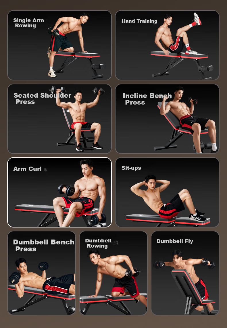 XTEP Dumbbell Bench, Bench Press Chair for Men, Sit-Up Assist Frame, Fully Foldable, Home Fitness Training, Multifunctional Equipment for Abdominal Muscles 5