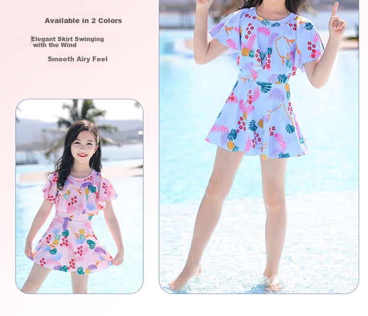 Youyou Children's Swimsuit, Girls' Swimwear, Swimming Pool Dress, Princess Swimwear, Five-Piece Set, 32623 Pink, L 5