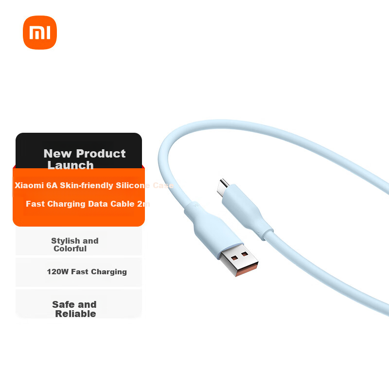 MI 6A Skin-Friendly Silicone Type-A to Type-C Fast Charging Data Cable, 2m, Blue