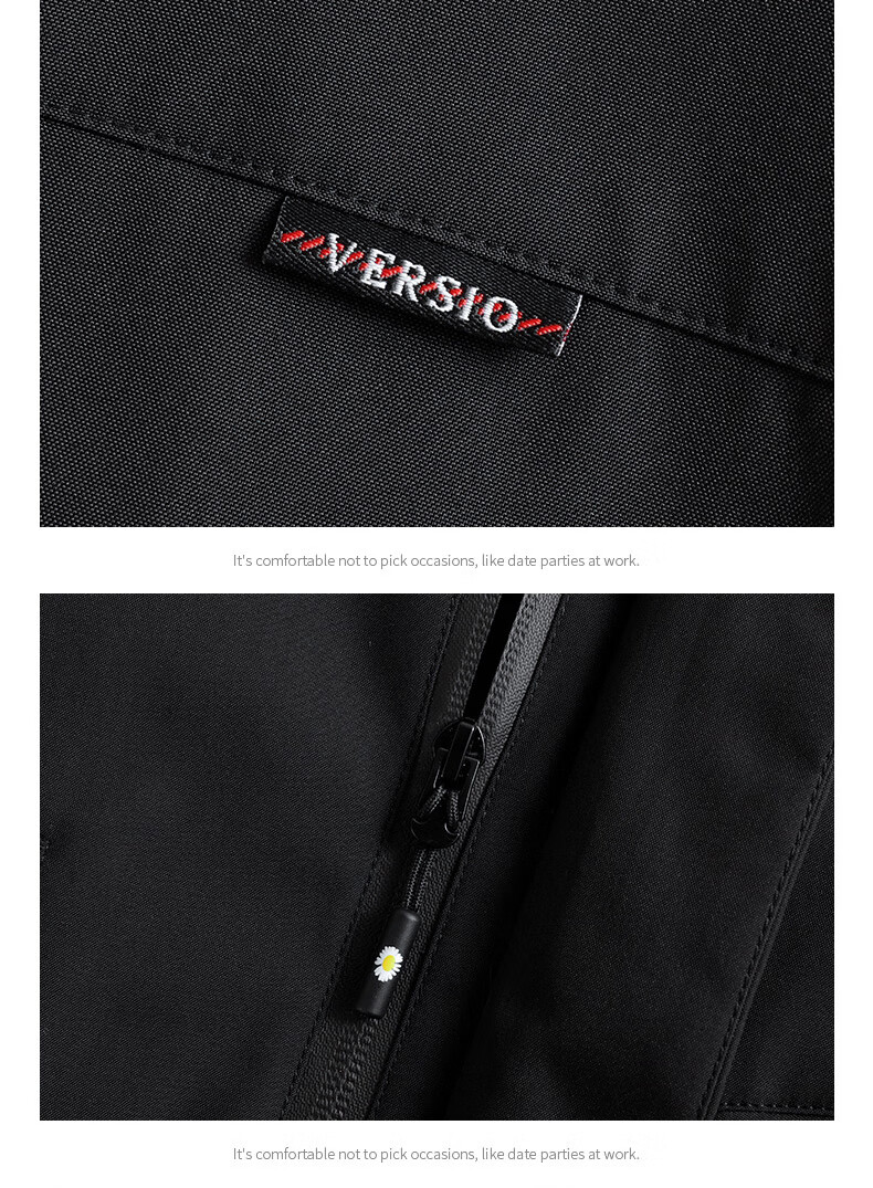 Jeanswest Men's Outdoor Sports Jacket Spring Autumn Coat Stand Collar Loose Workwear Windproof Casual Trendy Versatile Black 2XL 19