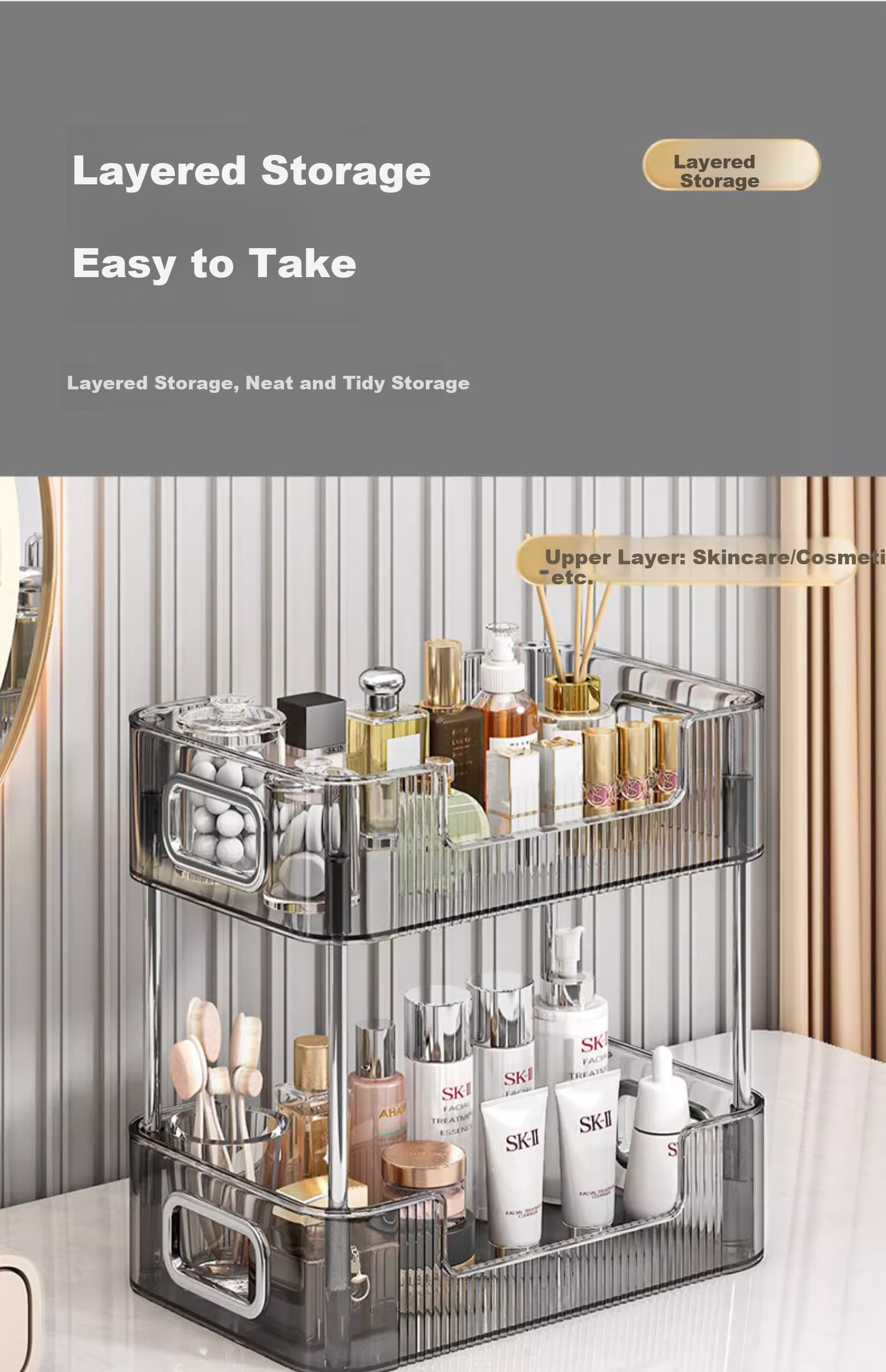 Jiadu Acrylic Storage Rack, Desktop Dressing Table, Cosmetic Organizer Box, Bathroom Vanity, Skincare Products, Light Luxury Storage Shelf 8