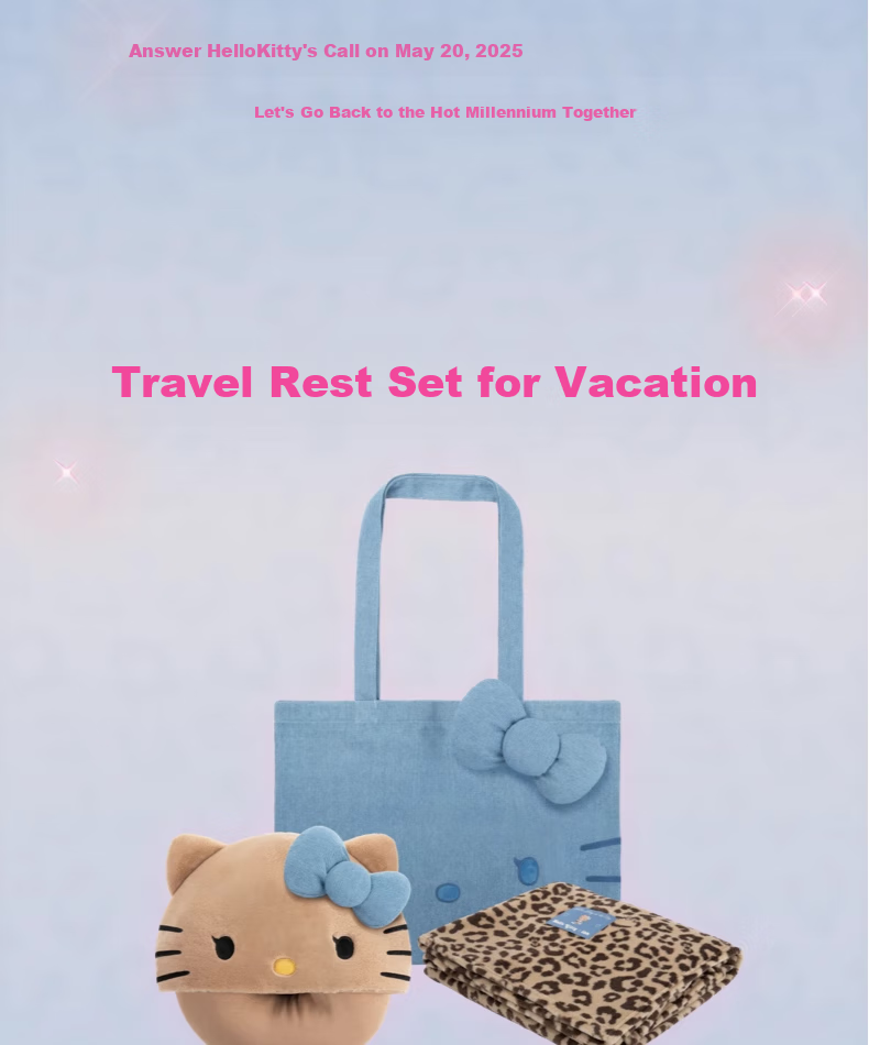 Tbh Sanrio Hello Kitty Travel Nap Set: Canvas Bag, U-Shaped Pillow, Blanket Three-Piece Set, Fleece Blanket Gift 3