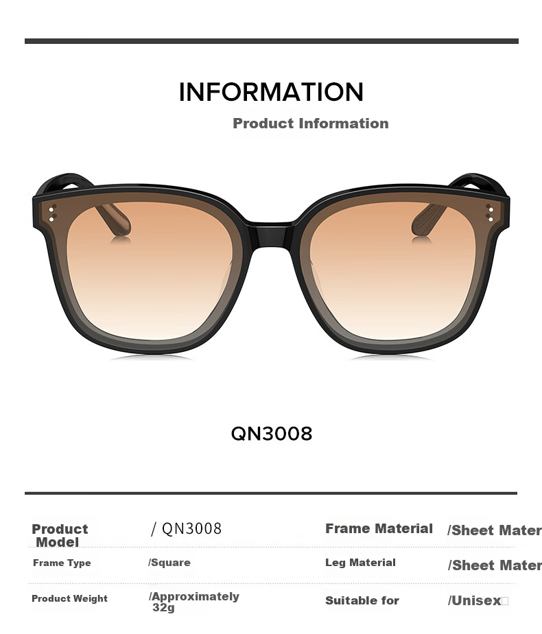 QINA Trendy Square Sunglasses for Men And Women, Driving And Vacation Sunglasses QN3008A16 4