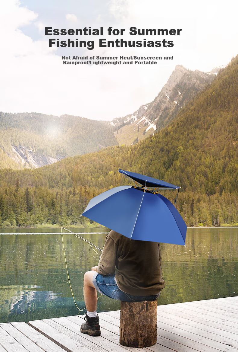 Xionghuo Fishing Umbrella, 95cm Double-Layer Head Umbrella, Black Rubber Outdoor Sun Protection Rain Protection Head-Mounted Umbrella for Tea Picking And Sanitation Work 2