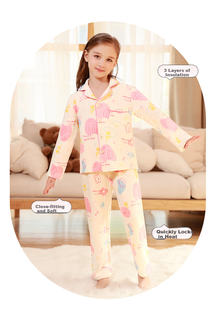 DEESHA 280G Three-Layer Quilted Warmth Retention Girls' Cardigan Thickened Homewear Set Pink Floral 120 2