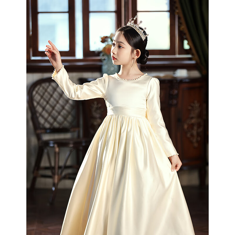 Hanquan High-End Girls' Piano Performance Dress Cello Concert Dress Host Princess Dress Girls' Birthday Party Autumn Winter