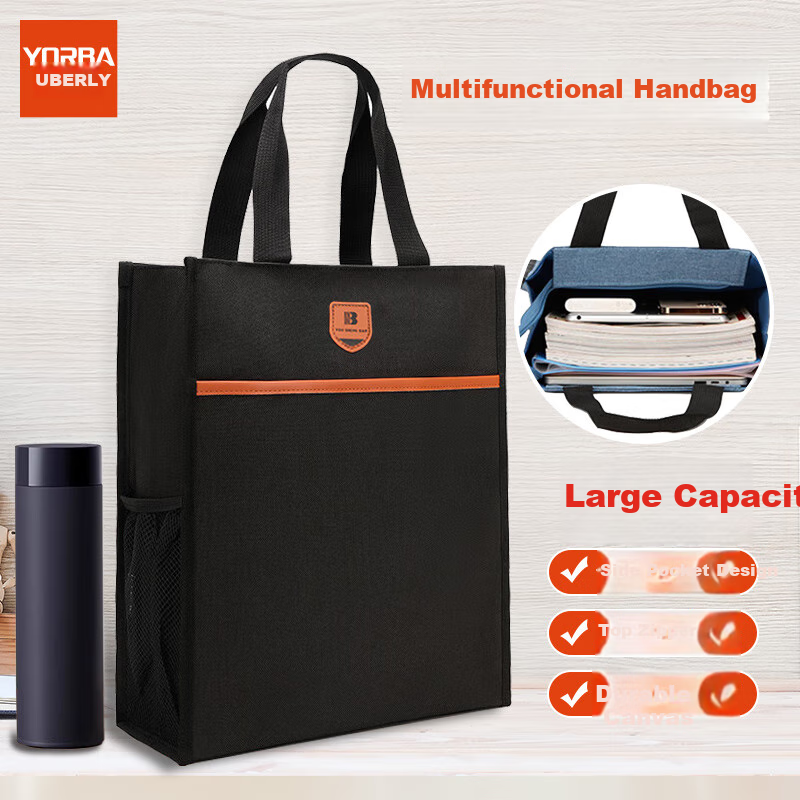 Youbili Student Tutoring Bag, Multifunctional Handbag, Briefcase, Large Capacity Office Document Bag, Elementary School Middle School High School Tutoring Handbag, Vertical Style, 21008A Black