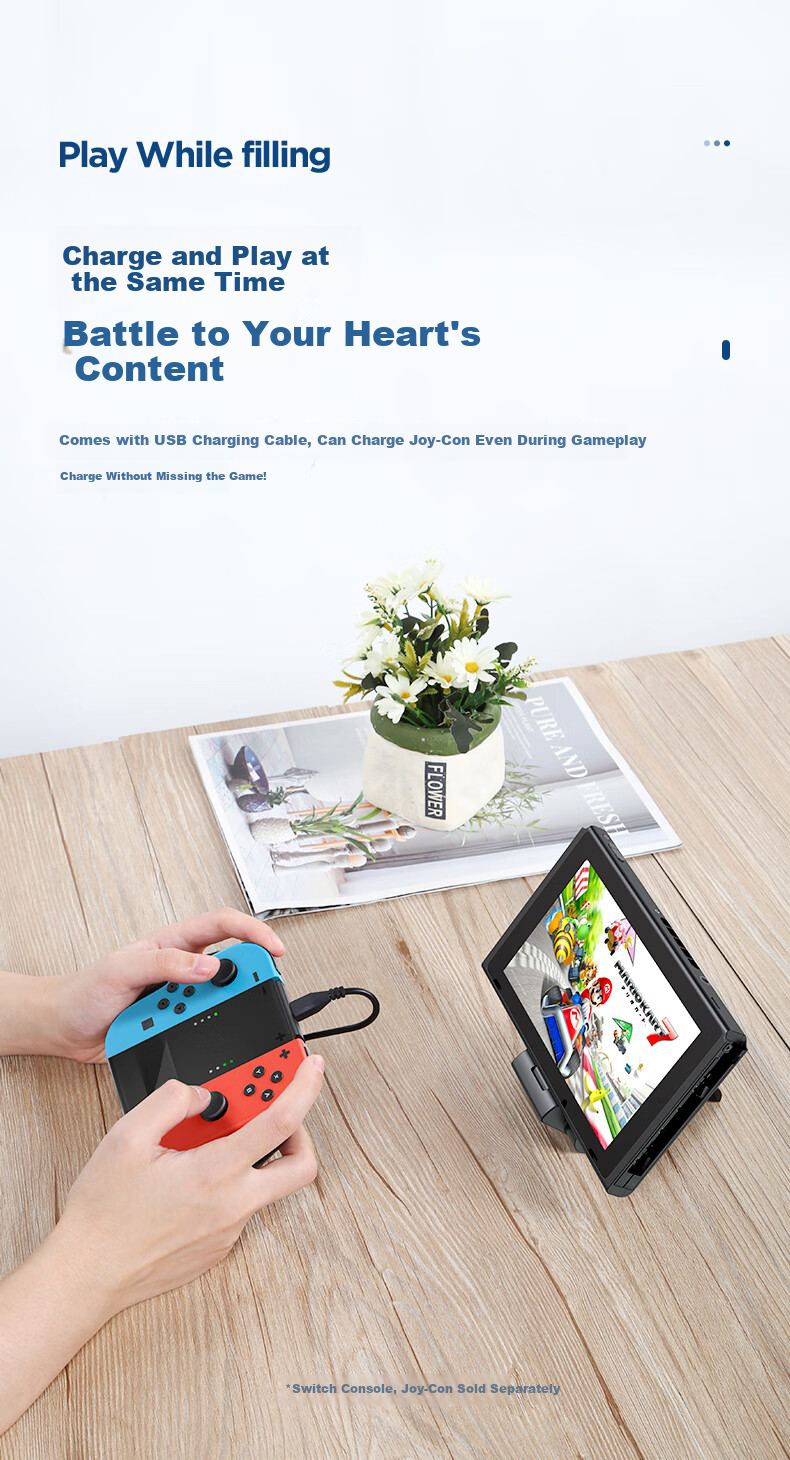 Yisika Switch Game Controller Charger, Play While Charging, Joy-Con Controller with Non-Slip Grip, Compact And Portable, Mobile Game Accessory, E-Sports Switch Accessory 4