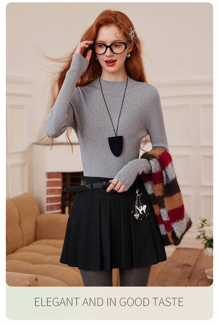 Bailuyu Simple Half Turtleneck Ribbed Knit Sweater 25 Autumn Winter New Wool Soft Sweater Women Dark Gray M 10