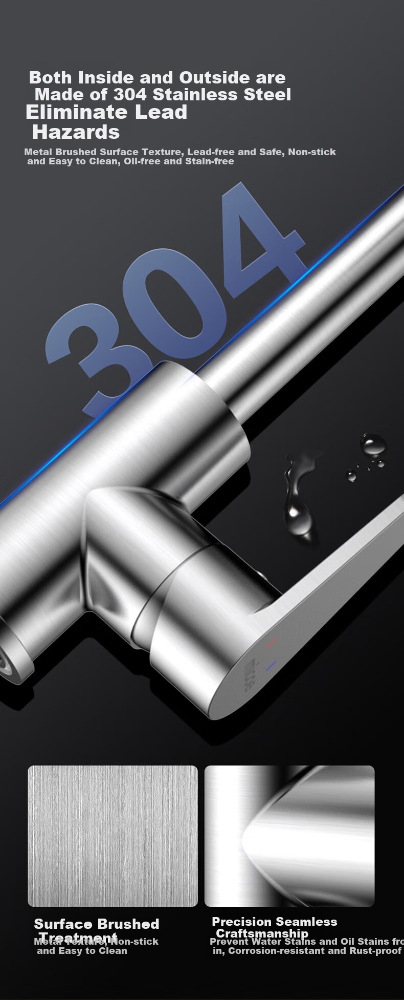 MICOE Kitchen Faucet Series, Pull-Out Type, 304 Stainless Steel, Waterfall Cold And Hot, 360° Rotating, Sink Tap for Vegetable Washing 10