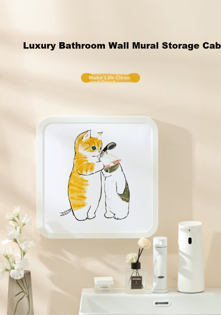 Fanyejia Bathroom Wall Painting Storage Box, Toilet Clothes Organizer, Waterproof No-Drilling Wall-Mounted Folding Storage Cabinet, Storage Rack 1