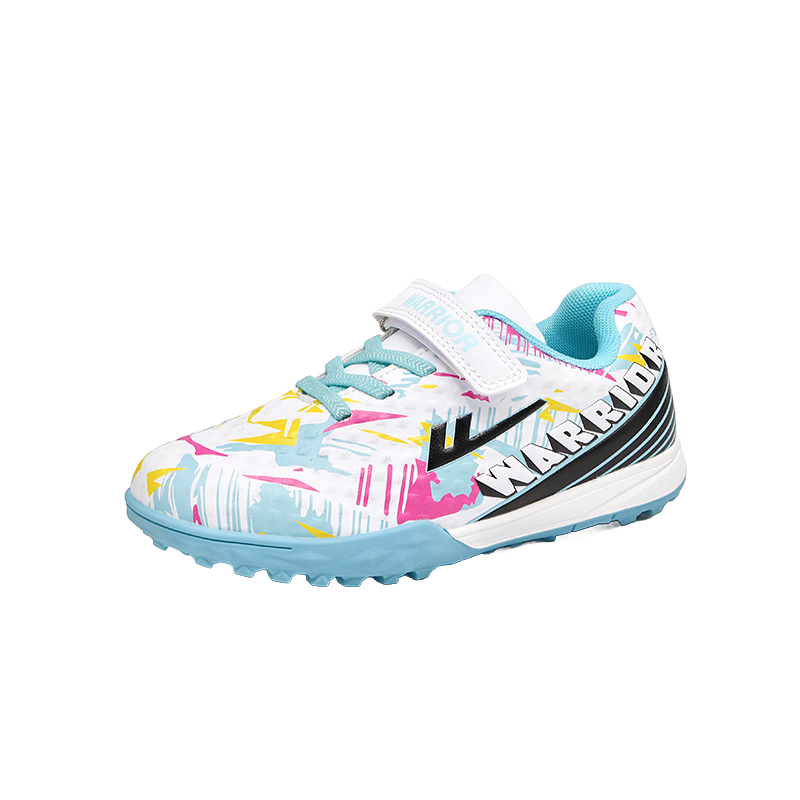 Huili Soccer Shoes with TF Turf Studs And Velcro, Slip-On for Men, Women, Children, Students, School Campus And Grass Fields, Model 572, Size 29, White Light Blue