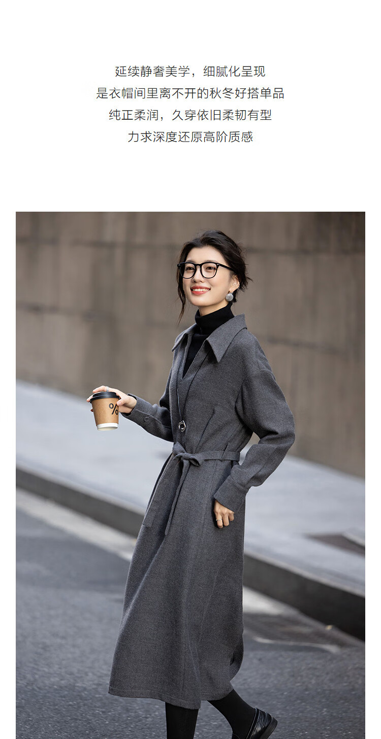 Demana [French Luxury Style] Winter Urban V-Neck Thick Textured Wool Belted A-Line Women's Dress 1