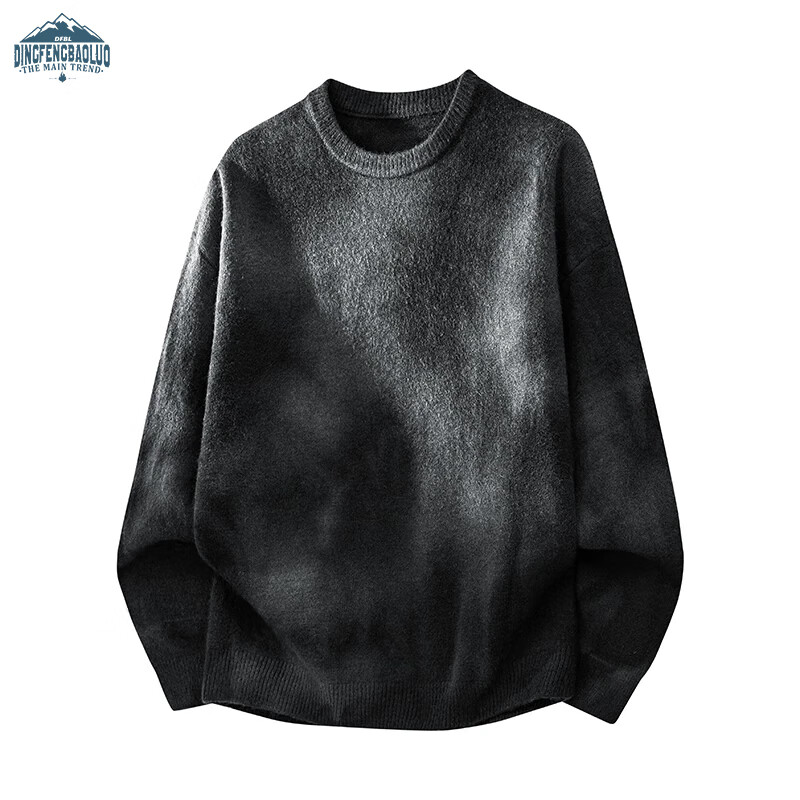 Dingfengbaoluo Tie-Dye Men's Sweater Autumn Winter Trendy Casual Warm Round Neck Cashmere Base Knit CMD16 Dark Gray XL
