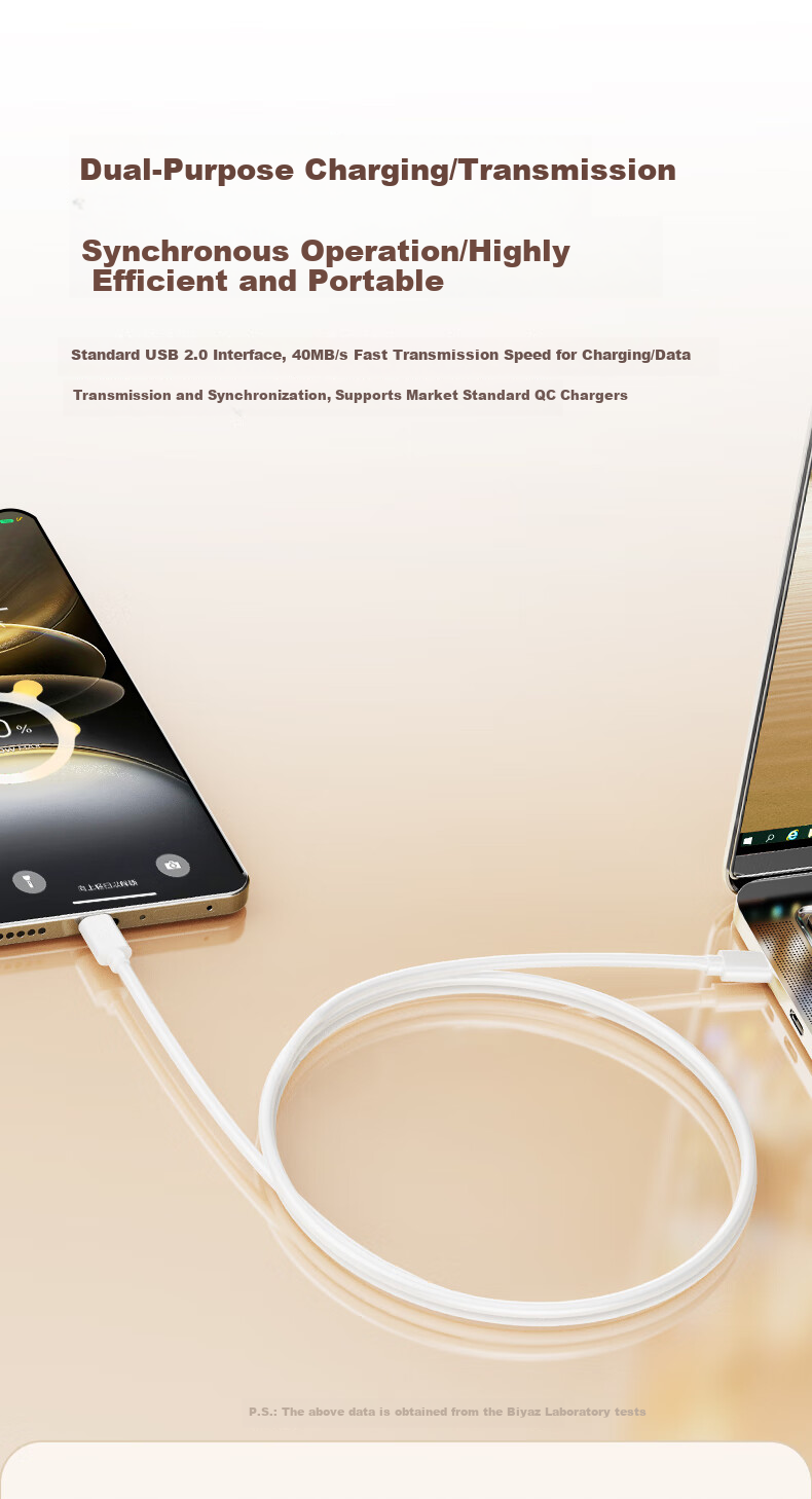 BIAZE USB to Type-C Data Cable, Suitable for IQOO Charging Cables, 6A Fast Charging, Vivo 120W/44W Fast Charging, Compatible with 9pro/8/7/z5/Neo5/6/x80/s12 Phones, 1 Meter Long 4