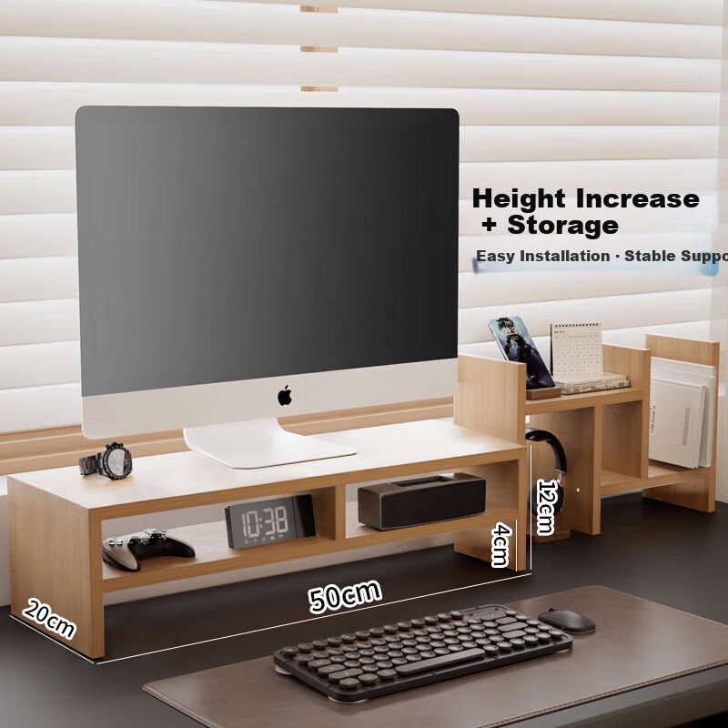 Jinlongxing Computer Monitor Riser Stand, Desktop Screen Double-Layer Bracket, Office Desk Organizer Shelf, Storage Rack