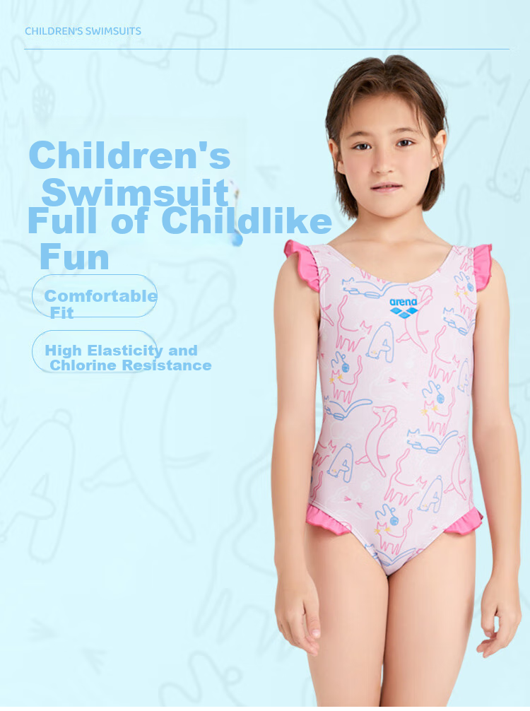 Arena Children's Sleeveless Swimsuit for Girls, Playful One-Piece Swimwear with Cute Printed Design, Sun Protection, Comfortable Fit, High Elasticity, Chlorine-Resistant Swimming Costume 1