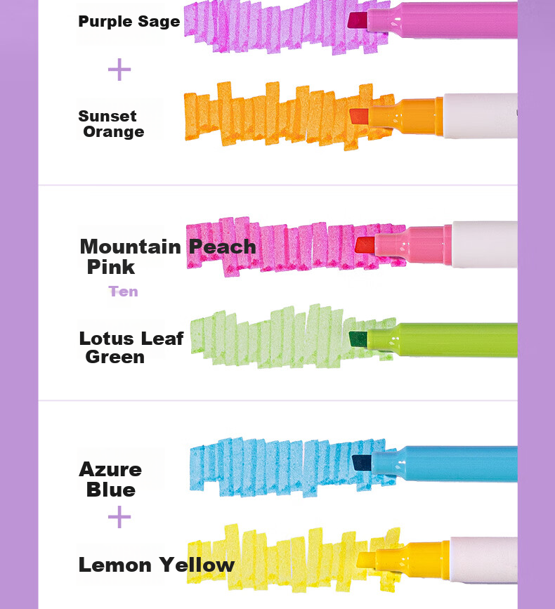 NUSIGN Dual-Tip Two-Color Bleed-Resistant Highlighters for Exam Review And Key Marking, 6 Colors, 3 Pens NS720-1 [Best-Selling Product], Deli's High-End Brand 8