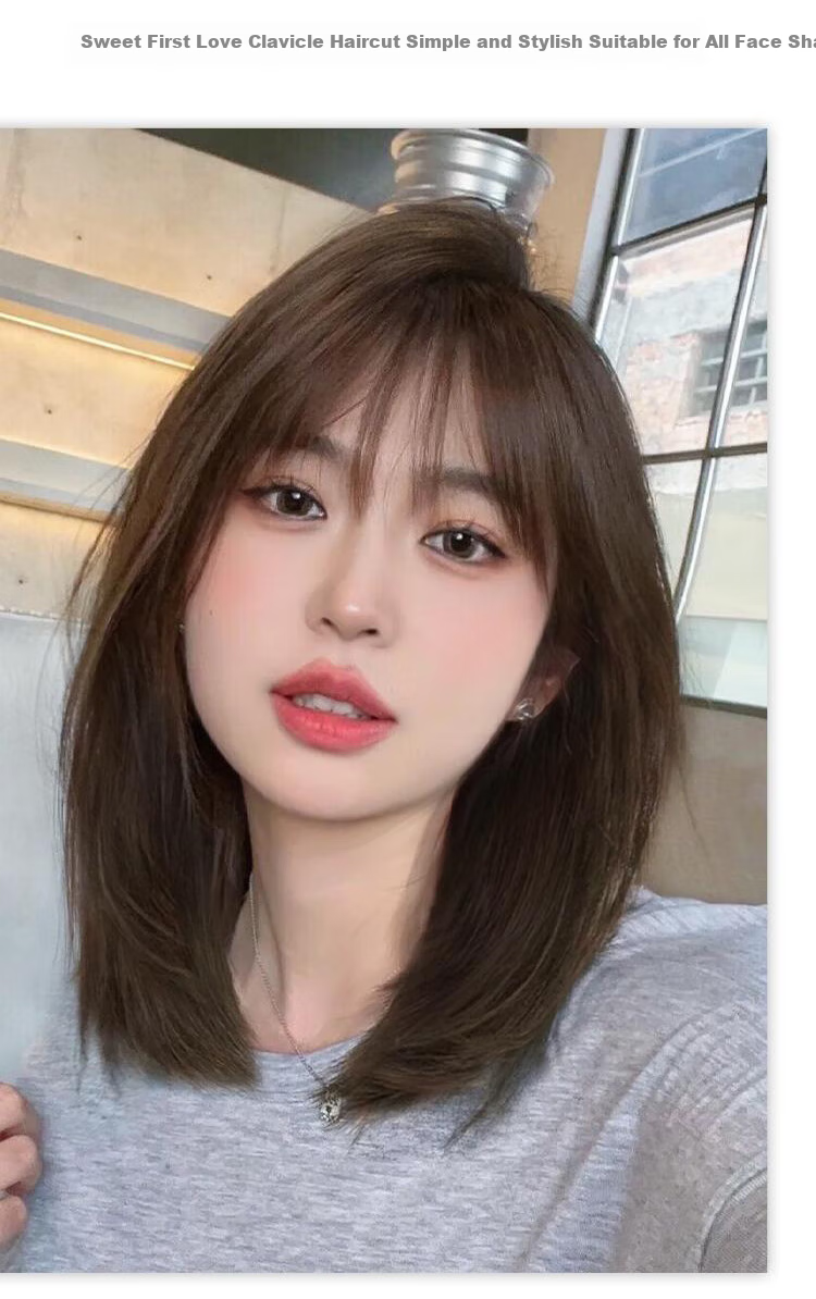 Baisitang Women's Medium-Length Wig, Internet Celebrity Bob Haircut, Natural Neckline Wig, Round Face Youthful Wig Cover 8