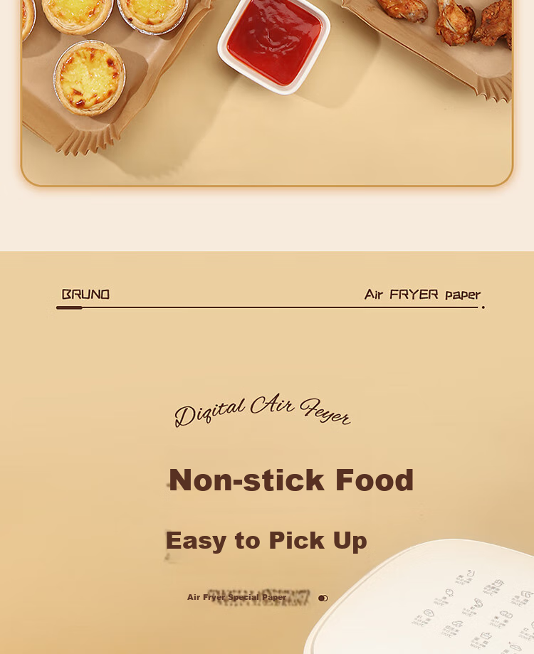 BJ Air Fryer Baking Oil-Absorbing Paper, 16cm, 100 Sheets, Disposable Paper Trays, Non-Stick Oven Liners, Camping Oil-Proof Paper 6