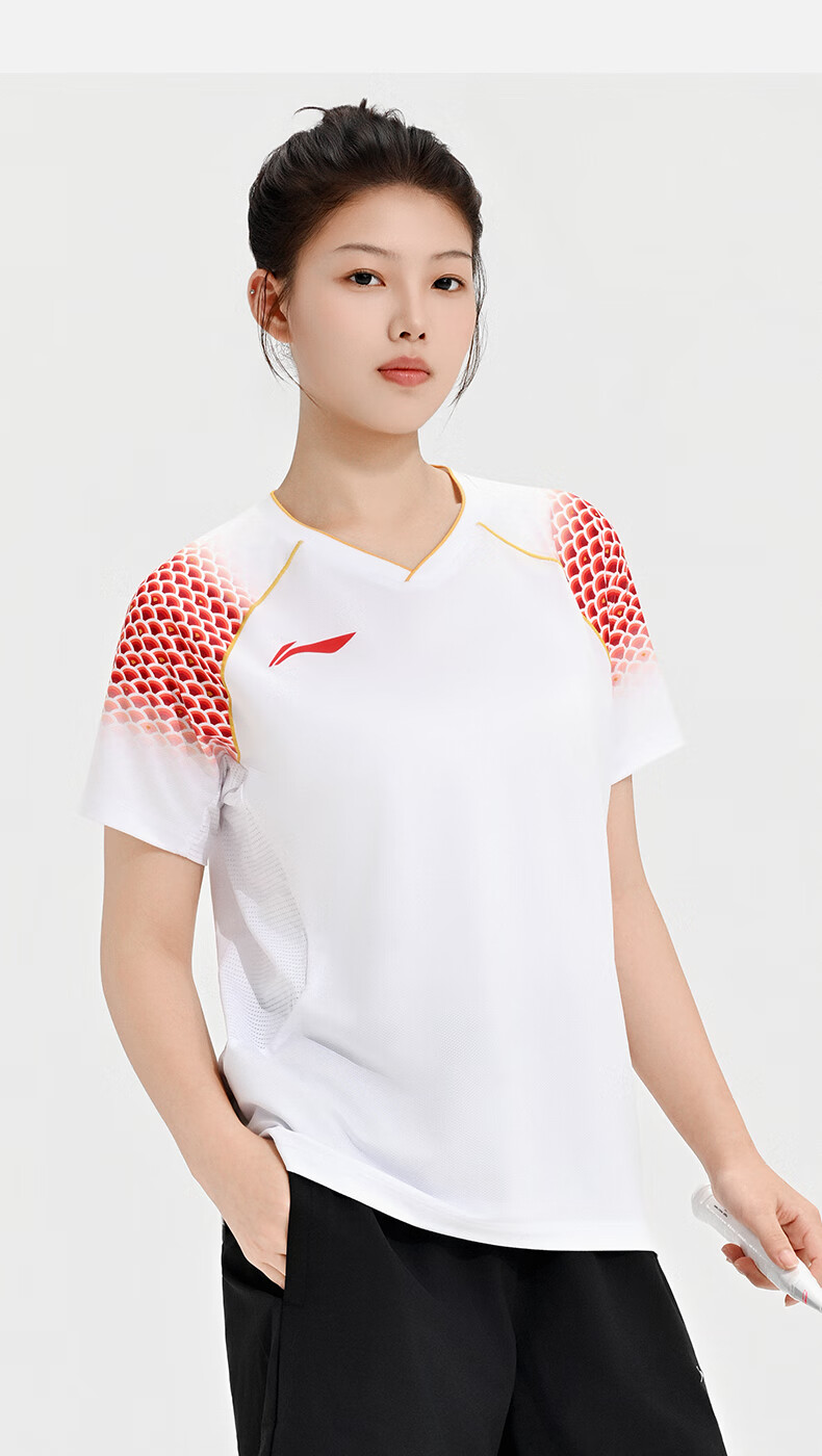 LI-NING Badminton Shirt Unisex Youth Team Match Top Short Competition Sports T-Shirt Vermilion Red M 6