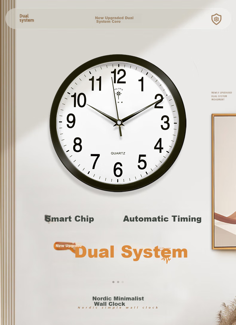 POLARIS Radio-Controlled Wall Clock, Living Room Wall Clock, 2024 Model, Home Perpetual Calendar Clock, 30cm, Black 1