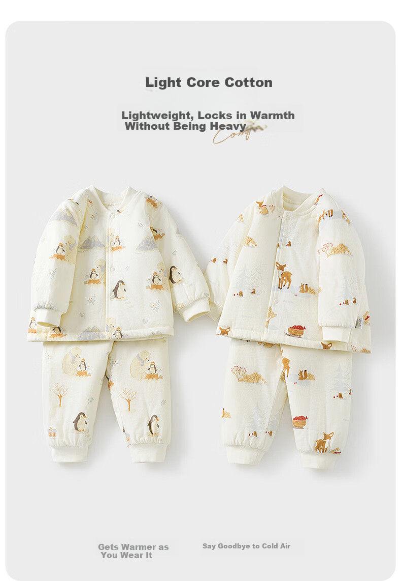 TONGTAI Baby Set Autumn Winter Pure Cotton Padded Infant Clothing Underwear Boys Girls Thickened Top and Pants Yellow 110cm 2