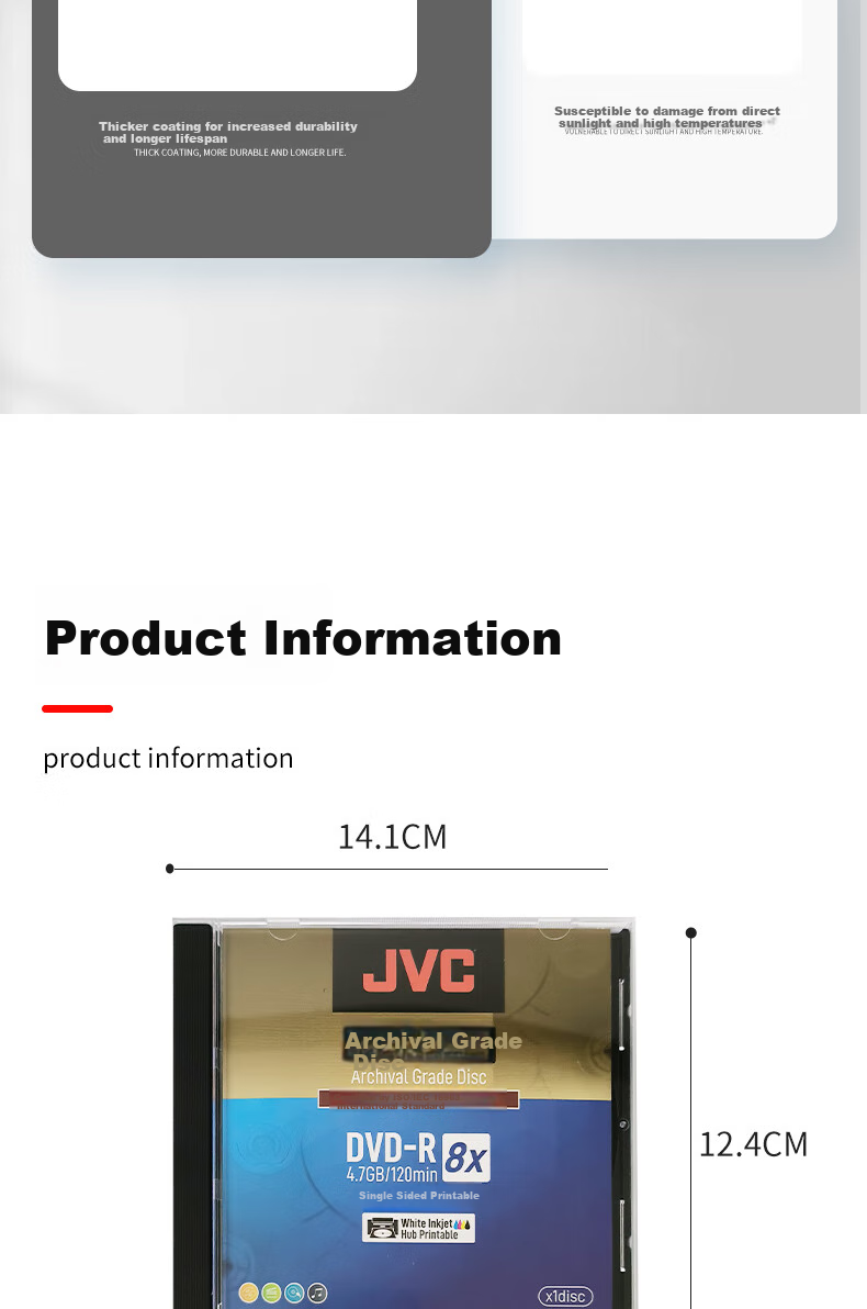 JVC Archive-Grade DVD-R Disc, 8X Speed, 4.7GB Capacity, Printable, for Bidding/Videos/Archives Storage, Blank Disc, Single Piece in Box 9