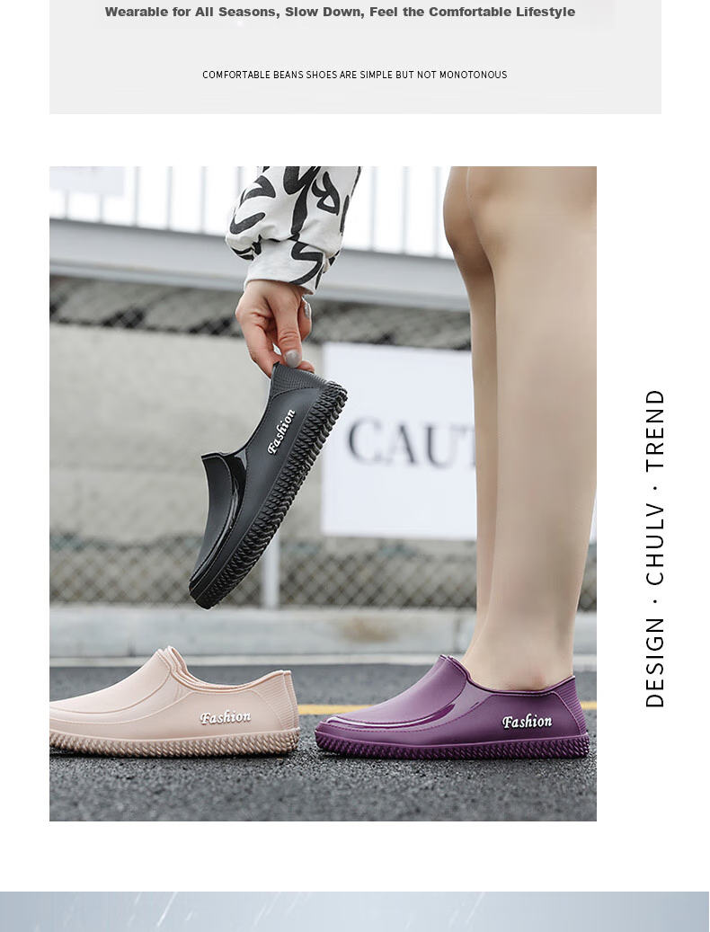 FOOTOPPO Women's Rain Boots, Ladies' Short Waterproof Shoes, Non-Slip Rubber Shoes, Summer Low-Top Adult Waterproof Boots, Fashionable Women's Overshoes 2