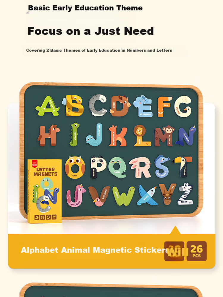 Pinwheel, 26 English Letters And Numbers Refrigerator Stickers, Animal-Themed Children's Early Education Cognitive Educational Toy, Letter Magnetic Stickers 4